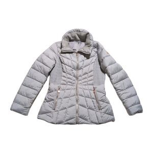 Bernardo Gray Hooded Puffer Jacket (7894B325) Women’s MEDIUM Packable Quilted